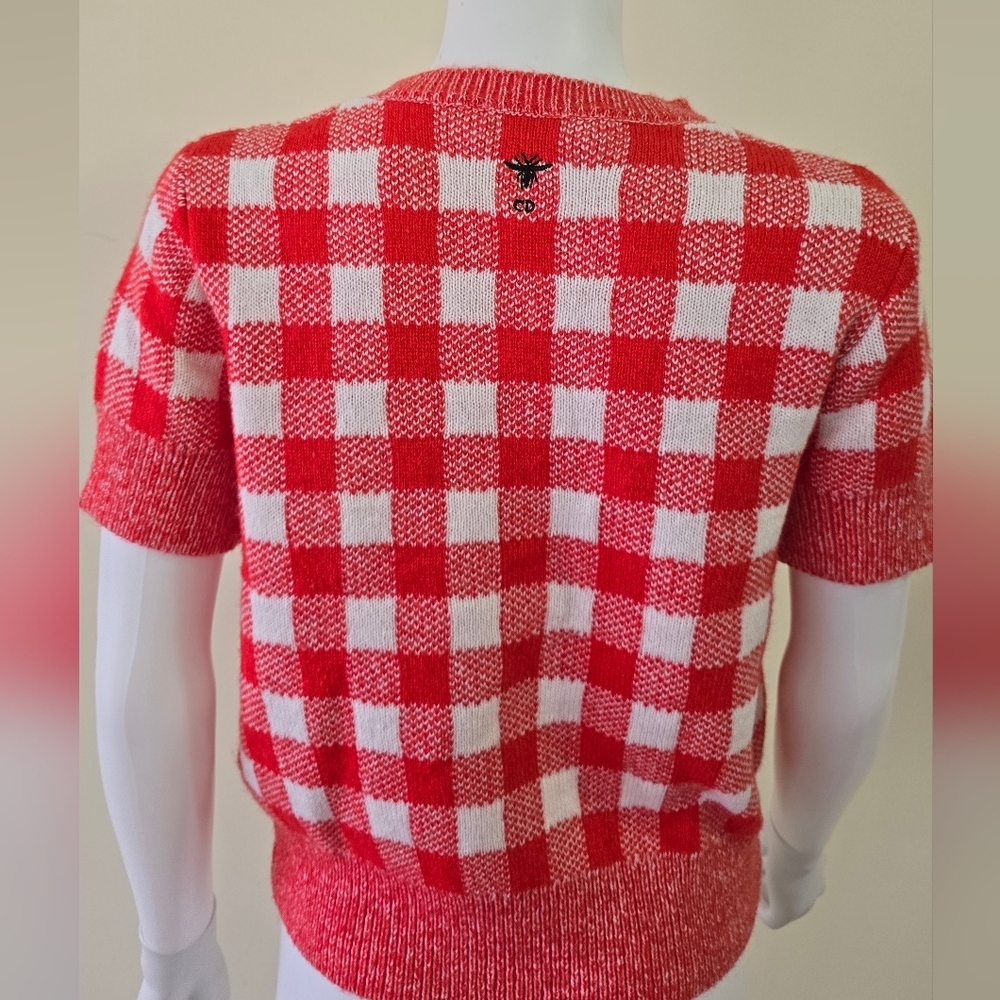 Dior Gingham Short Sleeve Mohair/Wool Sweater